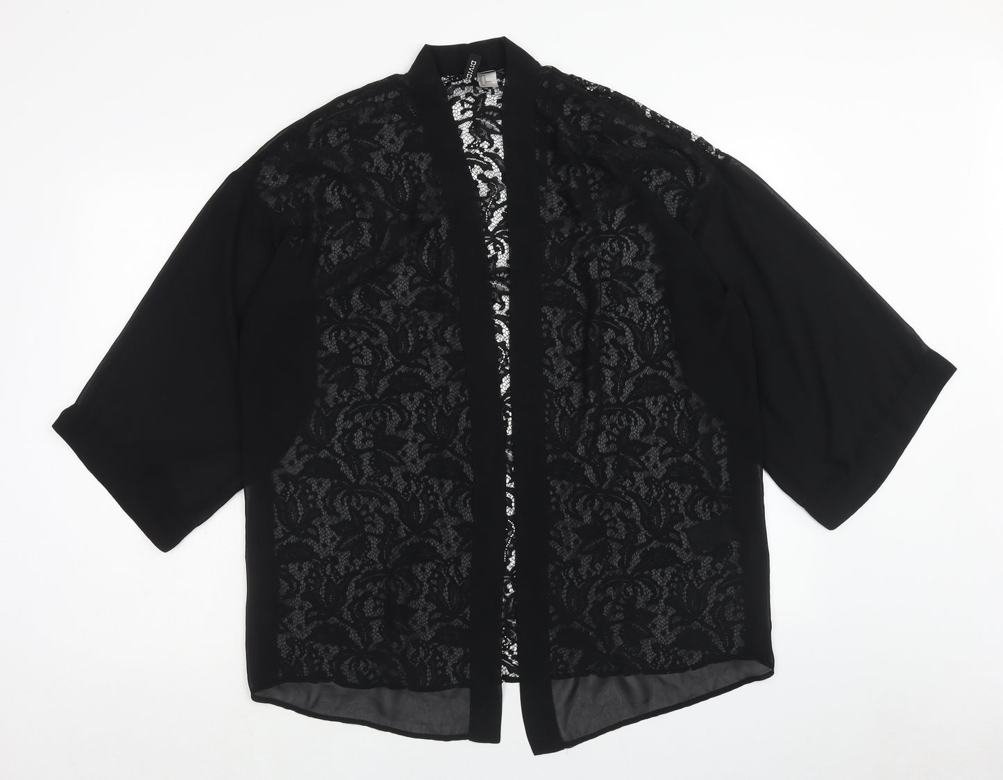 H&M Womens Black Polyester Wrap Blouse Size M V-Neck - Lace Detail