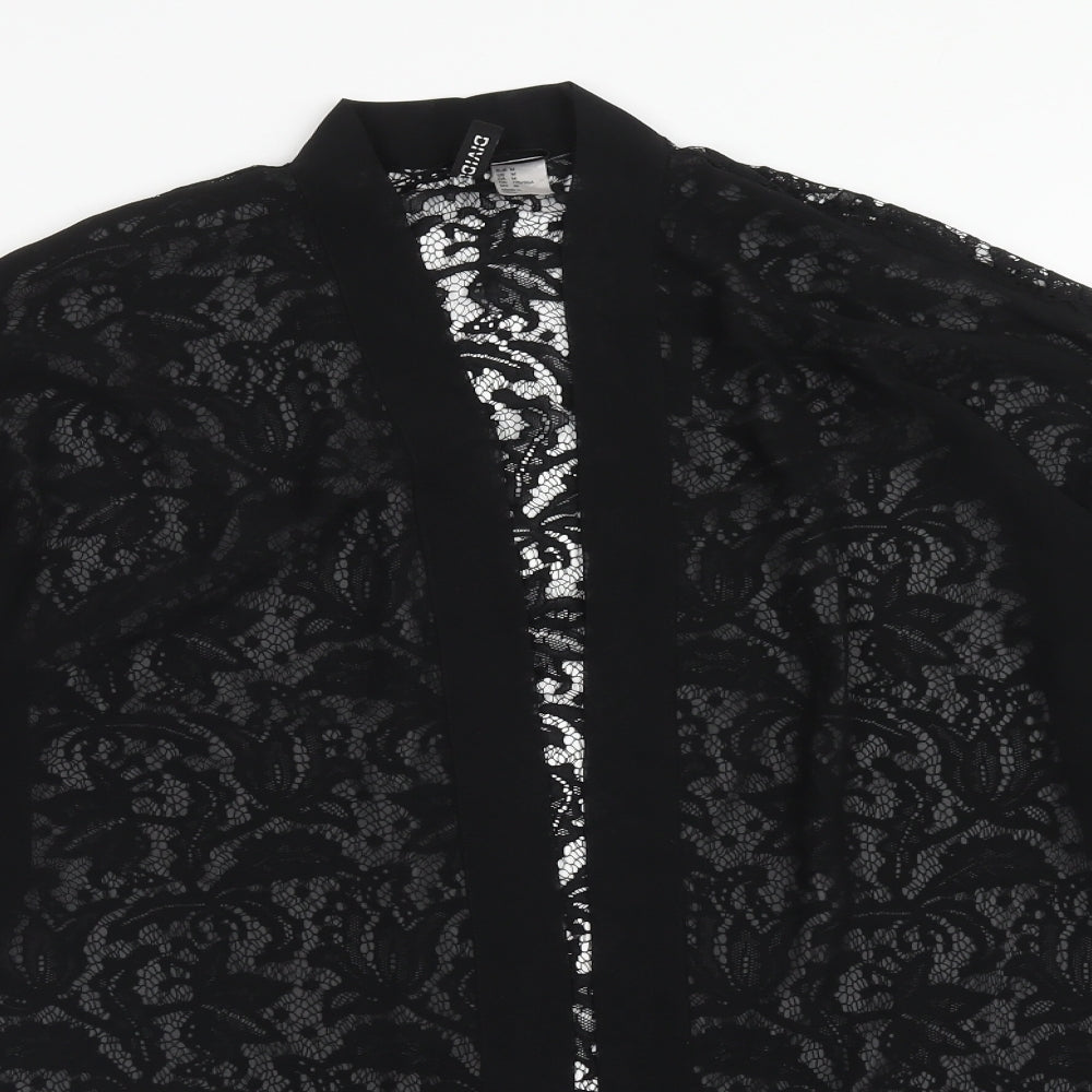 H&M Womens Black Polyester Wrap Blouse Size M V-Neck - Lace Detail