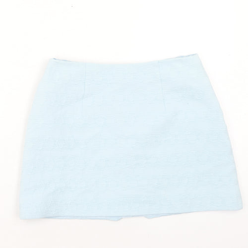 Topshop Womens Blue Cotton Mini Skirt Size 10 Zip