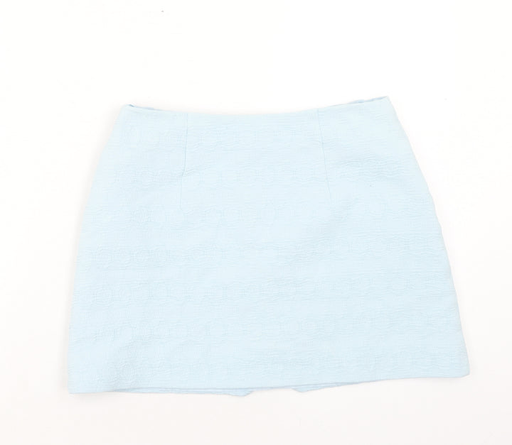 Topshop Womens Blue Cotton Mini Skirt Size 10 Zip