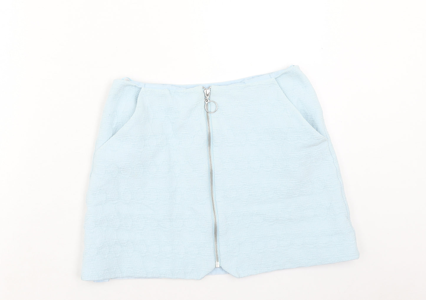 Topshop Womens Blue Cotton Mini Skirt Size 10 Zip