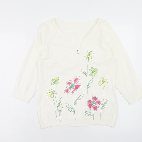 Apange Womens Ivory V-Neck Viscose Pullover Jumper Size M