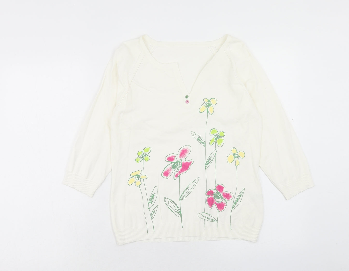 Apange Womens Ivory V-Neck Viscose Pullover Jumper Size M