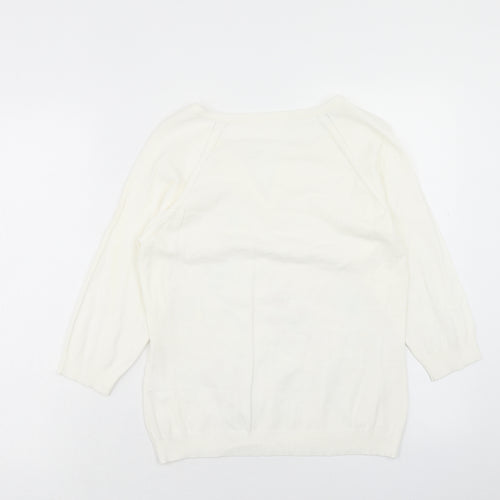 Apange Womens Ivory V-Neck Viscose Pullover Jumper Size M