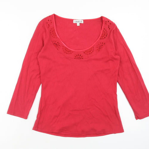 Laura D. Womens Pink Cotton Basic T-Shirt Size 12 Round Neck - Anglaise Detail