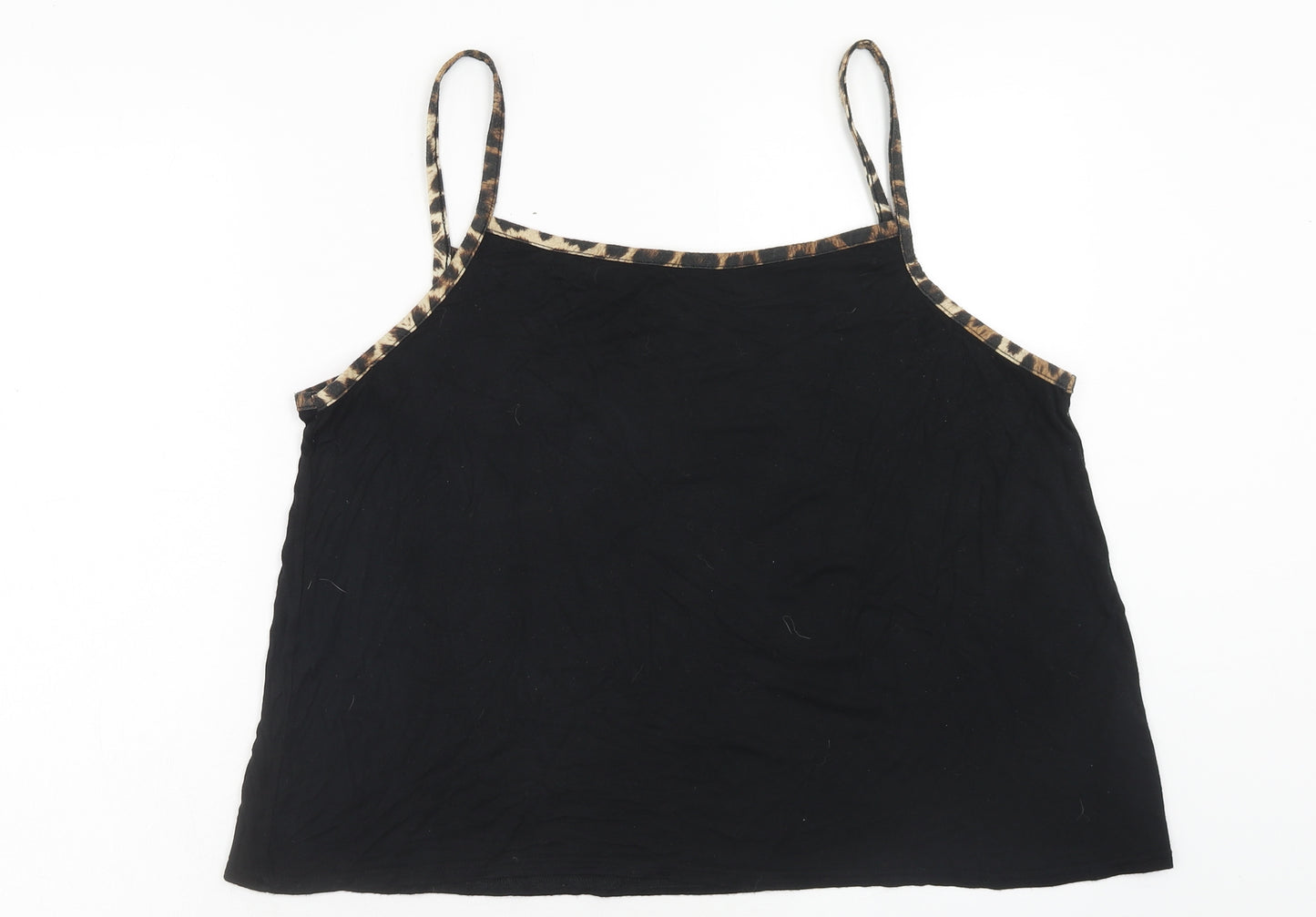 Boohoo Womens Black Animal Print Viscose Basic Tank Size 16 Square Neck - Leopard Pattern