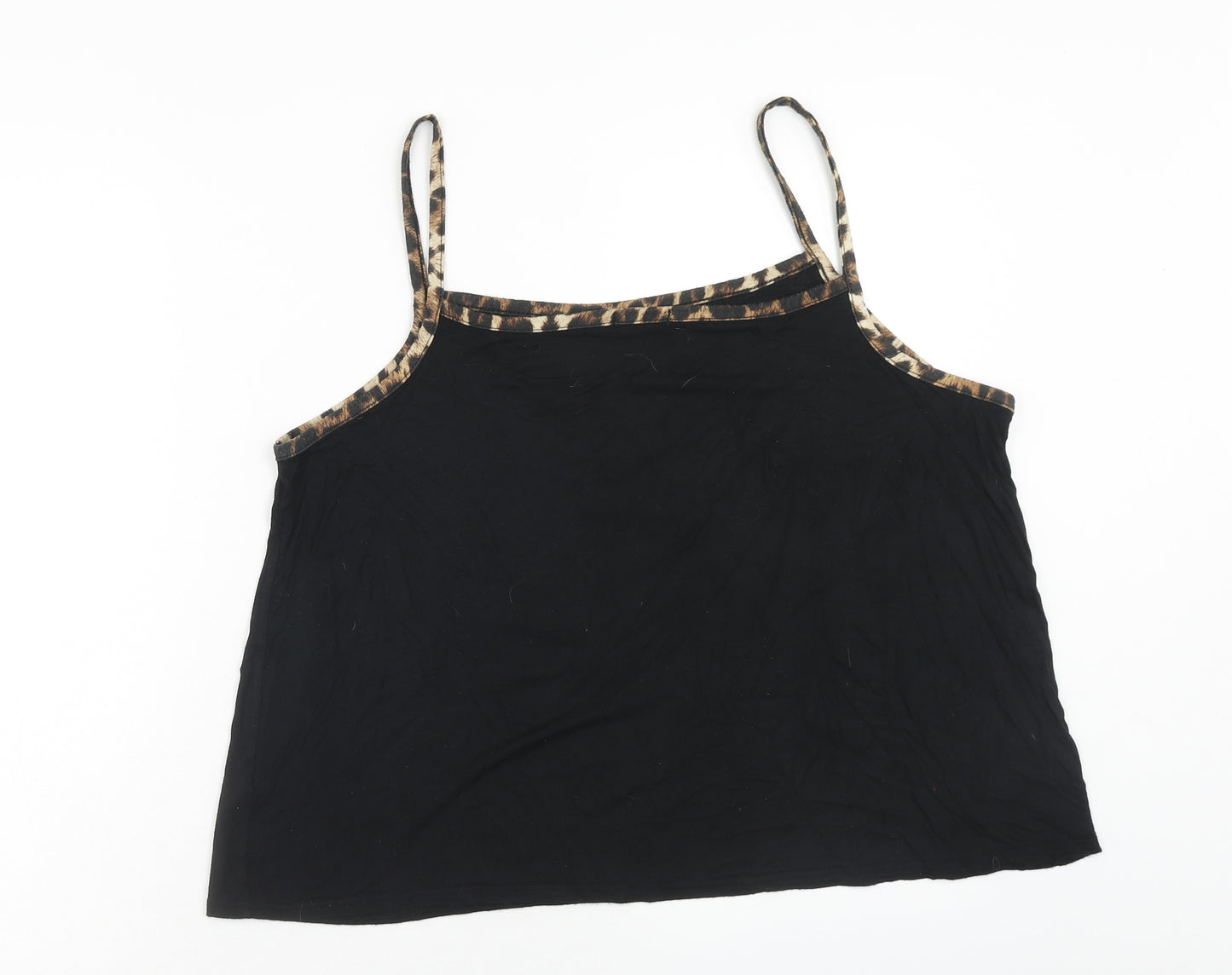 Boohoo Womens Black Animal Print Viscose Basic Tank Size 16 Square Neck - Leopard Pattern
