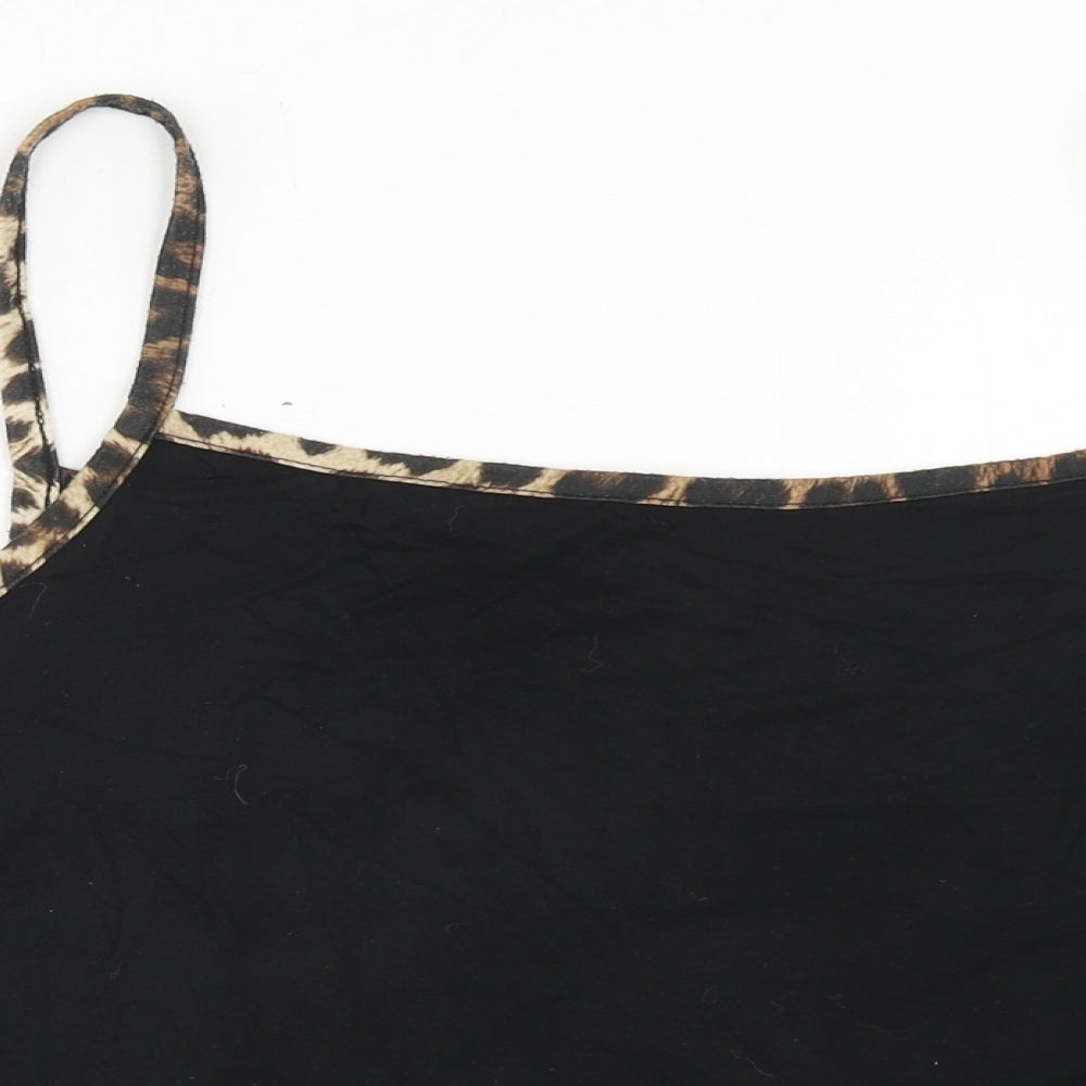 Boohoo Womens Black Animal Print Viscose Basic Tank Size 16 Square Neck - Leopard Pattern