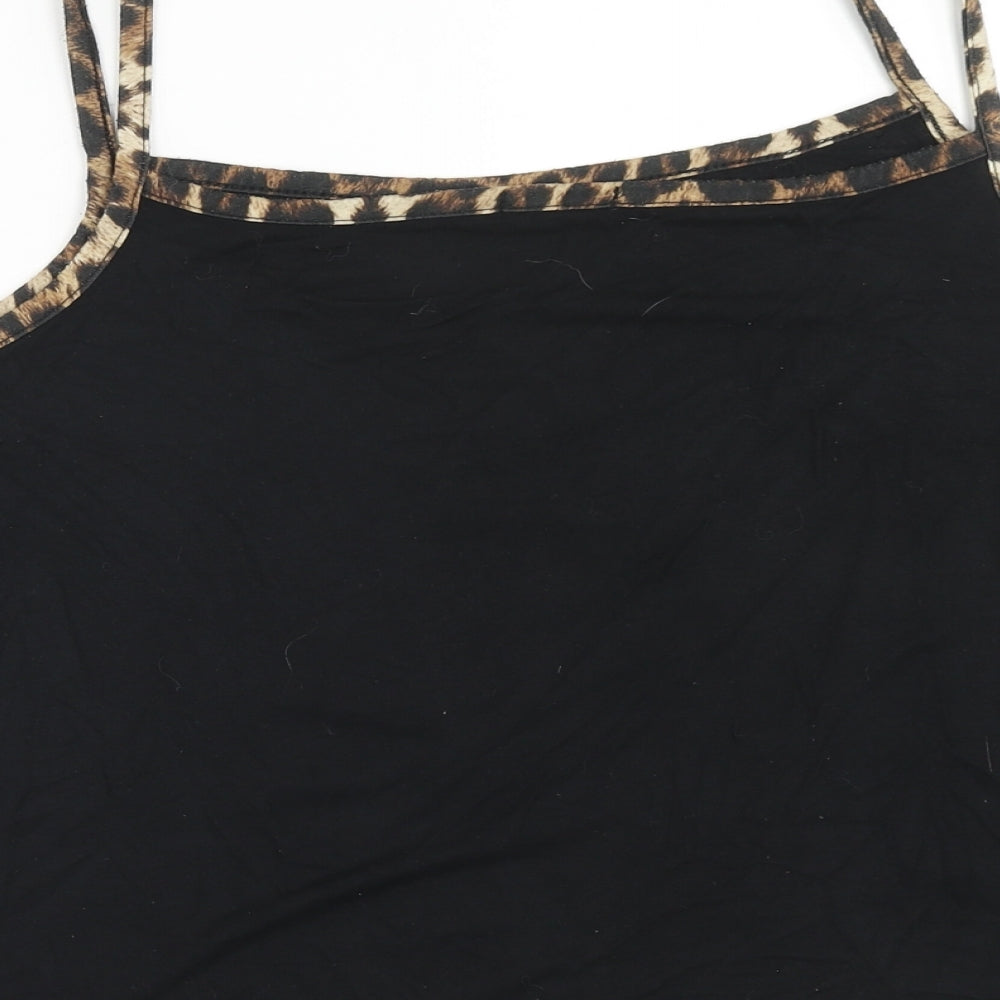 Boohoo Womens Black Animal Print Viscose Basic Tank Size 16 Square Neck - Leopard Pattern