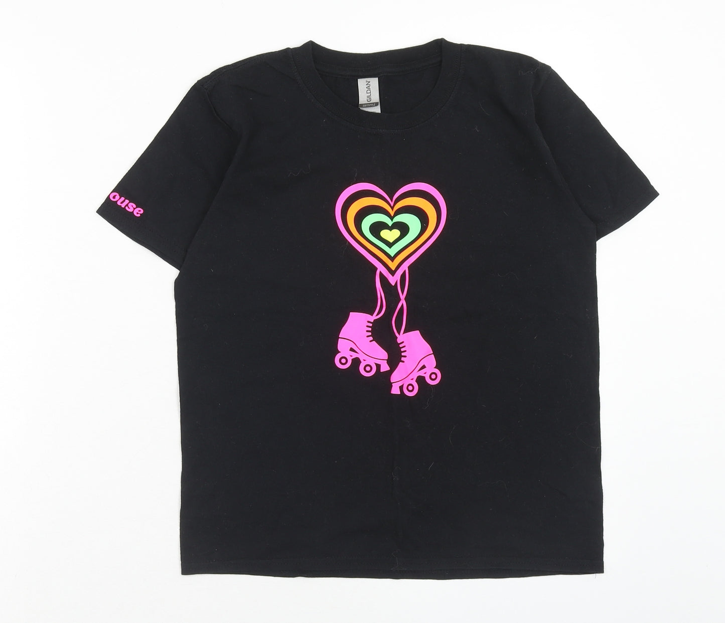 Gildan Girls Black Cotton Basic T-Shirt Size L Round Neck Pullover