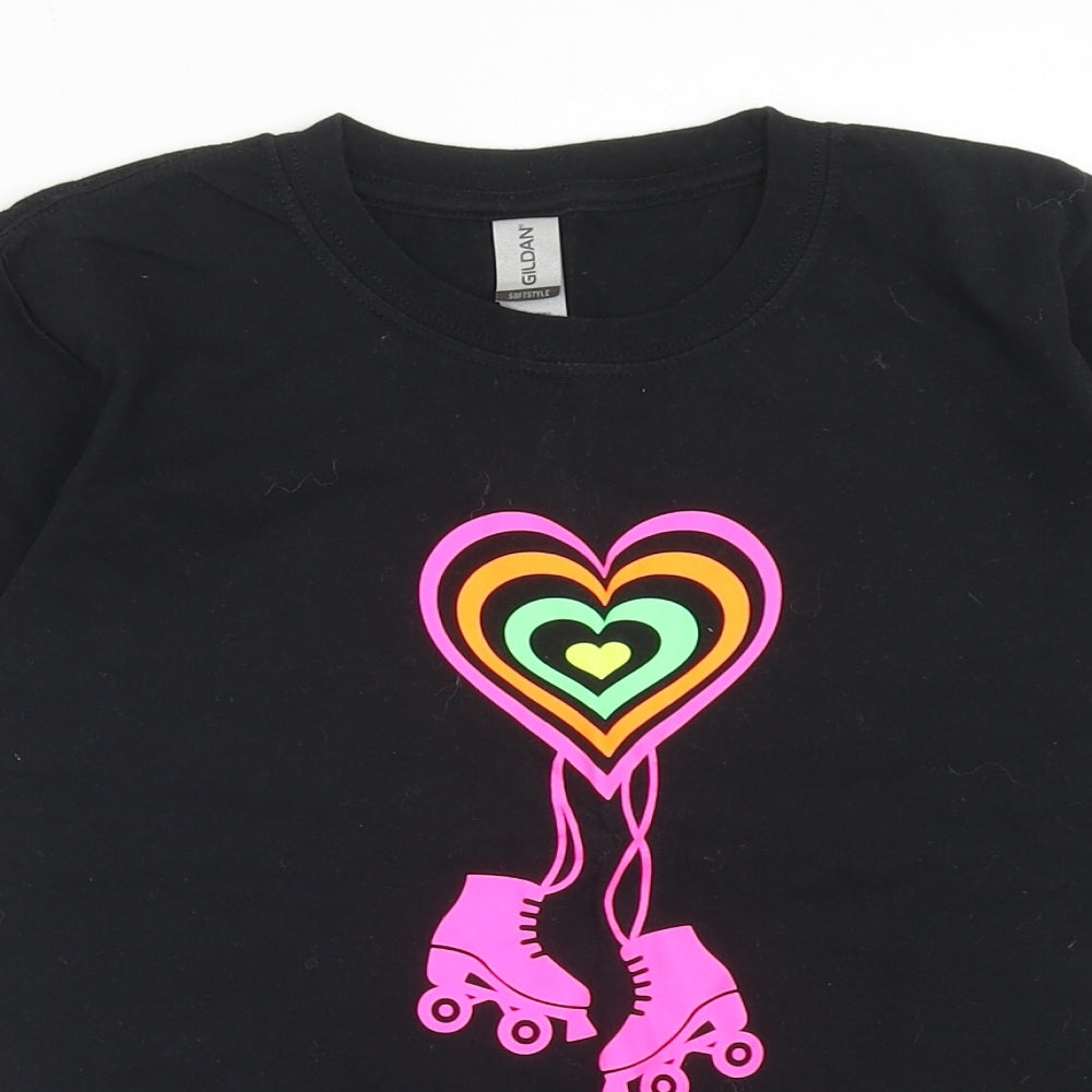 Gildan Girls Black Cotton Basic T-Shirt Size L Round Neck Pullover