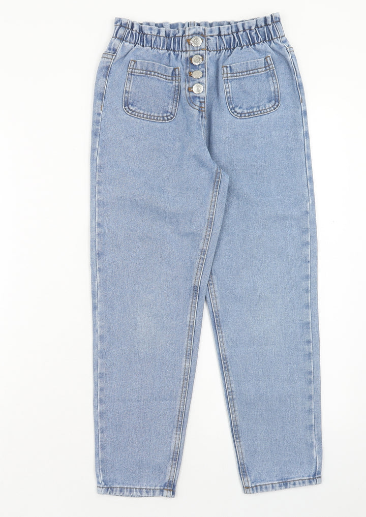 Matalan Girls Blue Cotton Straight Jeans Size 9 Months Regular Button