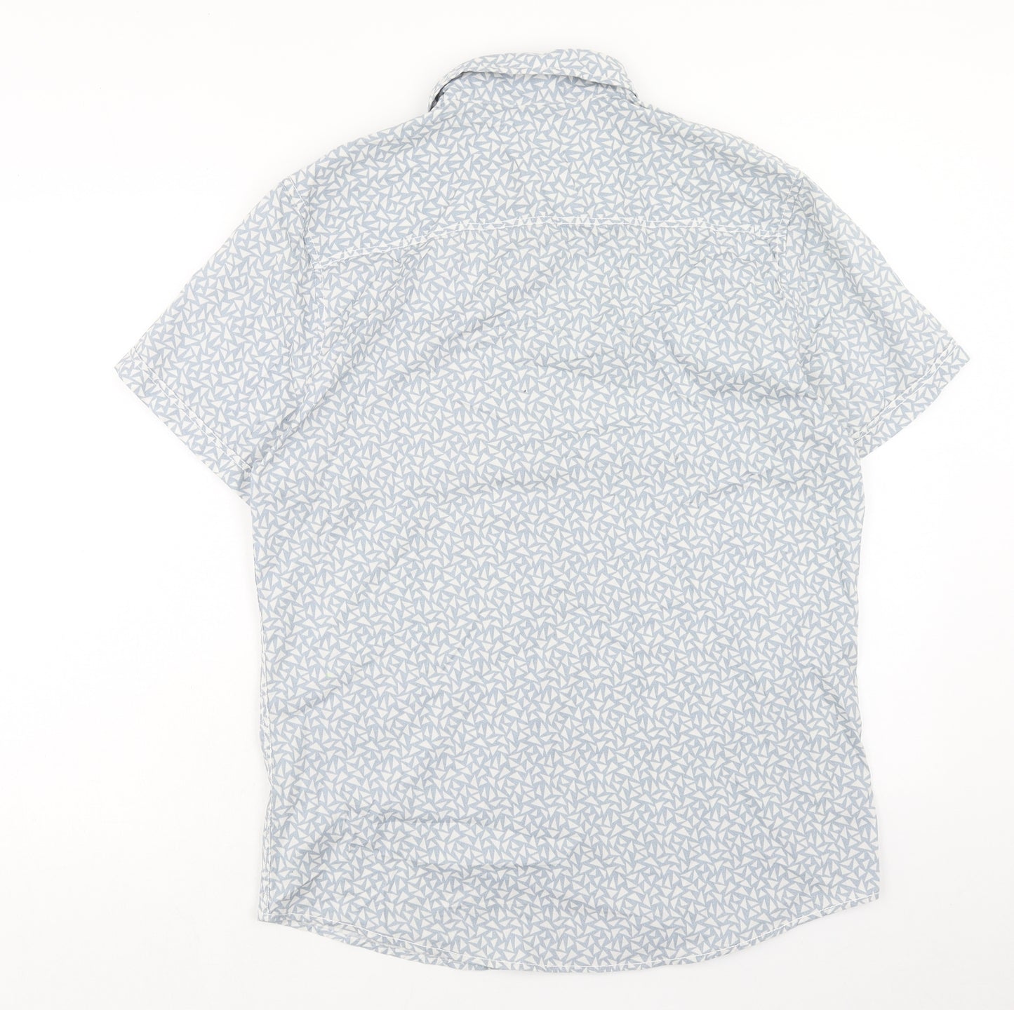 F&F Mens Blue Geometric Cotton Button-Up Size M Collared Button
