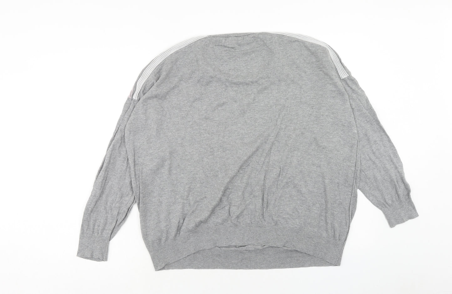 NEXT Womens Grey Round Neck Cotton Pullover Jumper Size 20 - Stripe Shoulder Detail