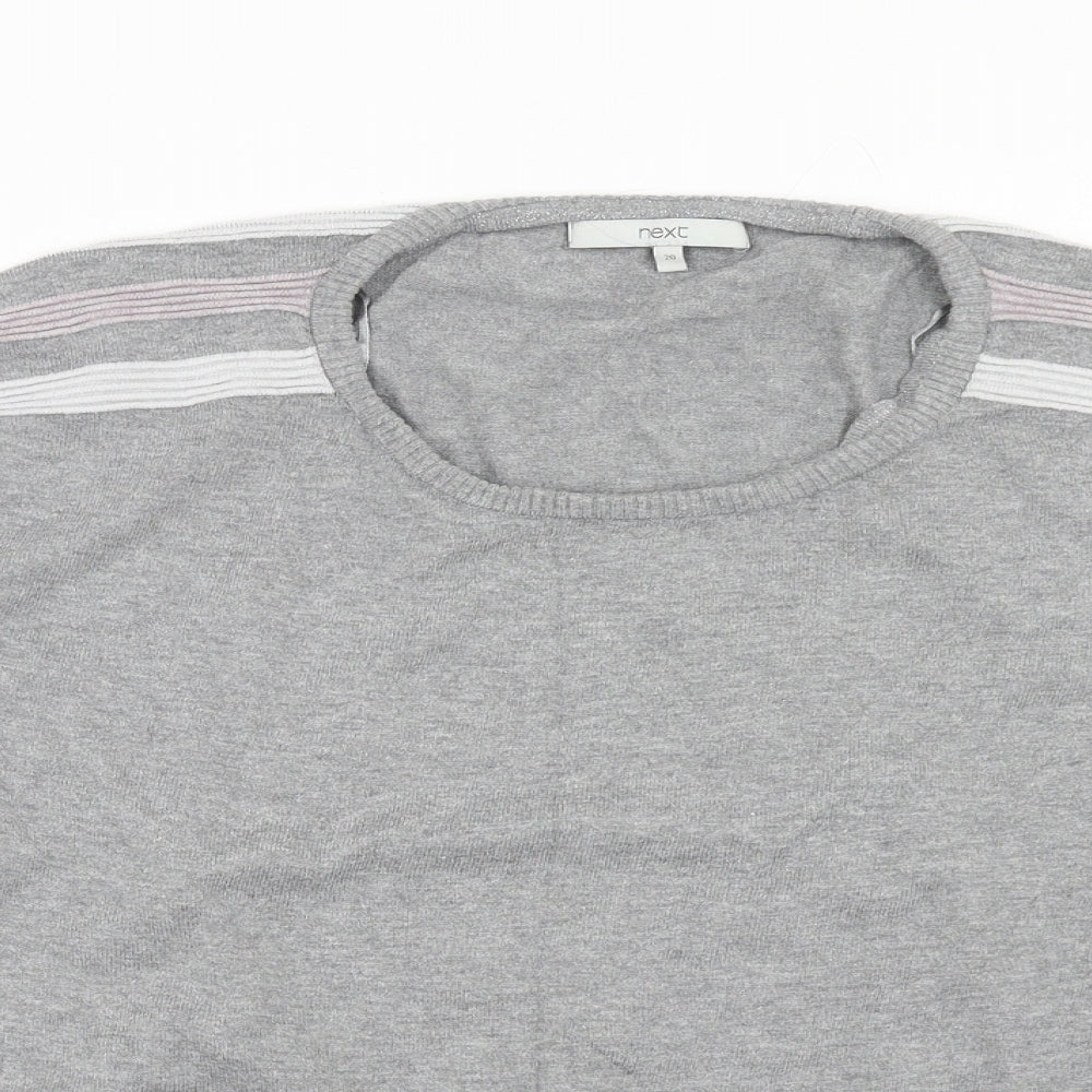 NEXT Womens Grey Round Neck Cotton Pullover Jumper Size 20 - Stripe Shoulder Detail