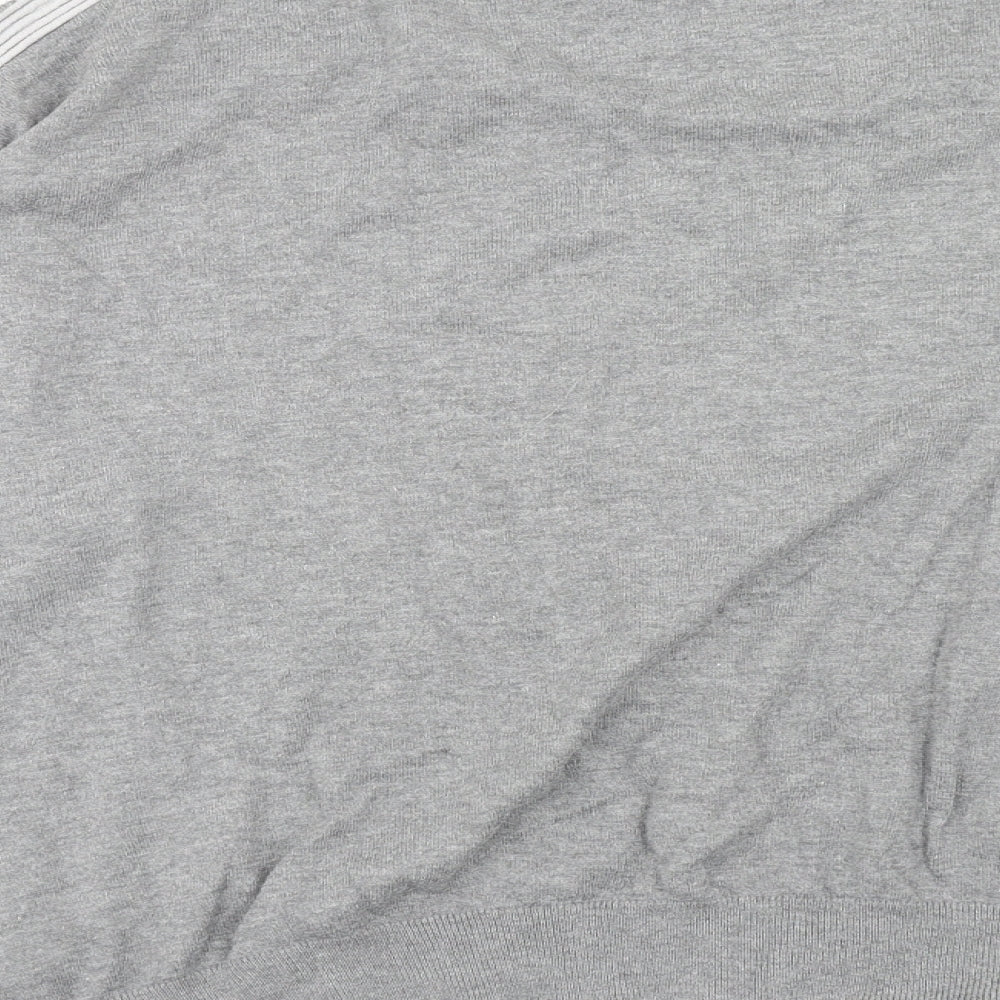NEXT Womens Grey Round Neck Cotton Pullover Jumper Size 20 - Stripe Shoulder Detail