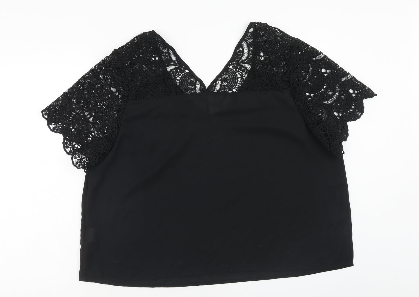 SheIn Womens Black Geometric Polyester Basic Blouse Size 3XL V-Neck