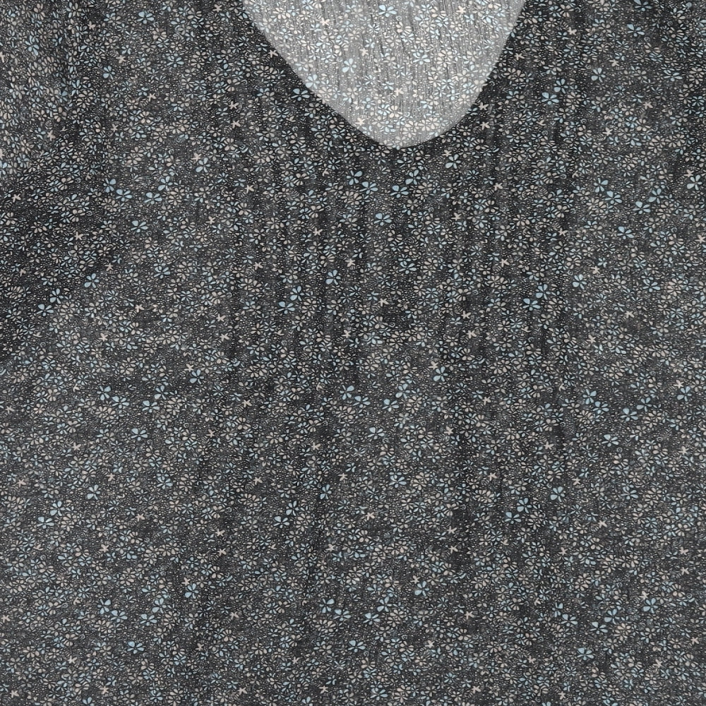 Bonmarché Womens Black Floral Polyester Basic Blouse Size 14 Scoop Neck