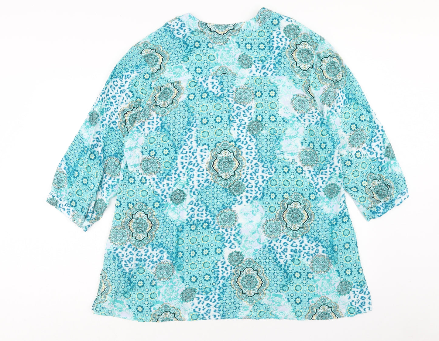 Preworn Womens Green Geometric Viscose Basic Blouse Size 24 V-Neck