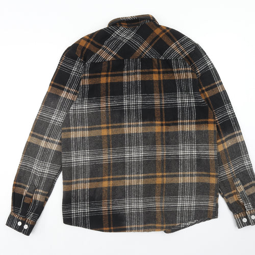 Boohoo Mens Grey Plaid Polyester Button-Up Size S Collared Button