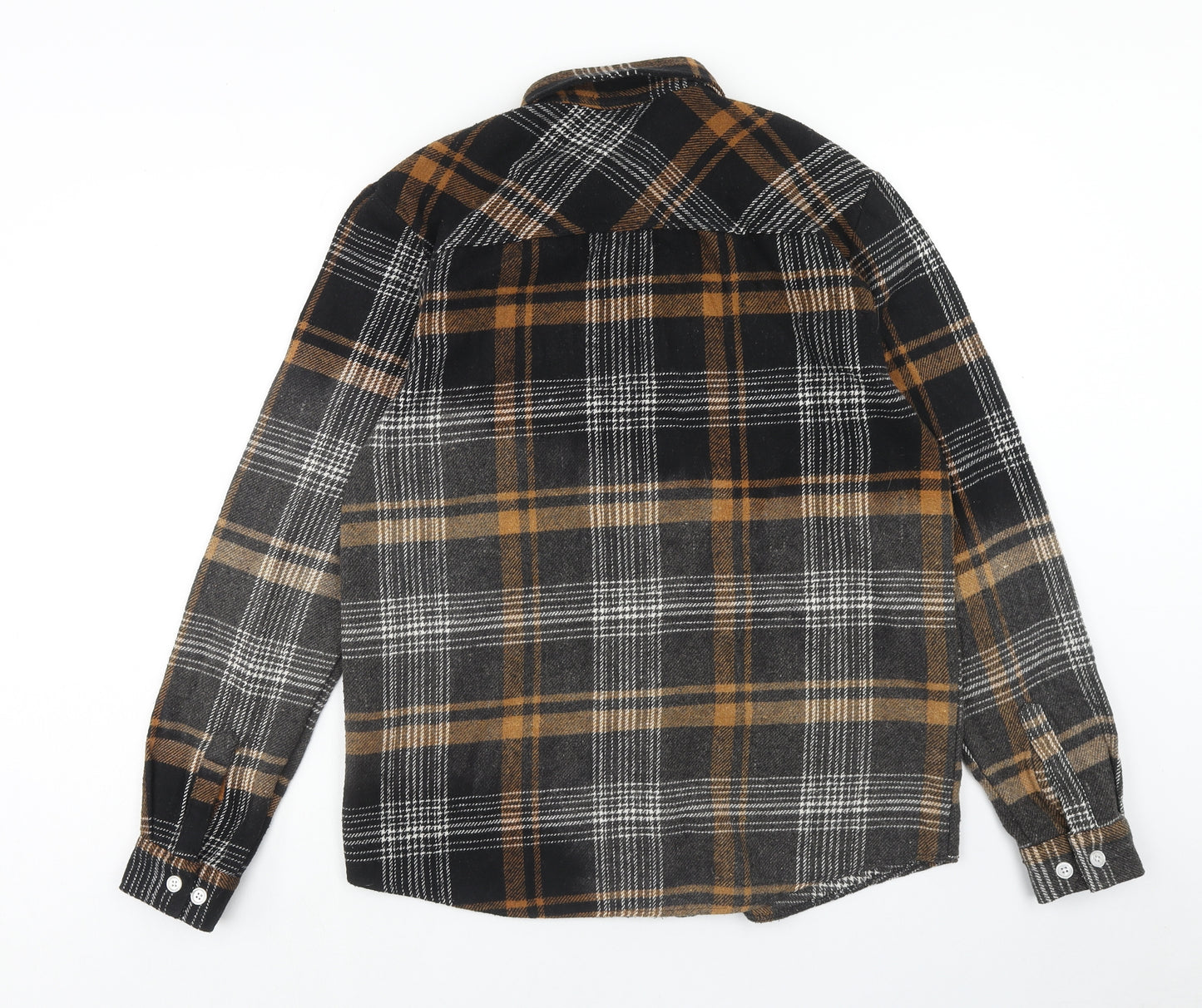 Boohoo Mens Grey Plaid Polyester Button-Up Size S Collared Button