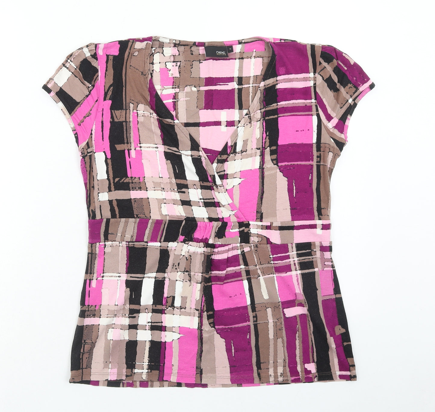 NEXT Womens Purple Geometric Viscose Basic Blouse Size 14 V-Neck