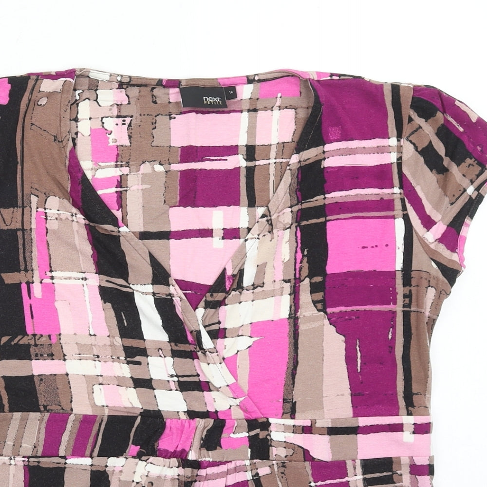 NEXT Womens Purple Geometric Viscose Basic Blouse Size 14 V-Neck