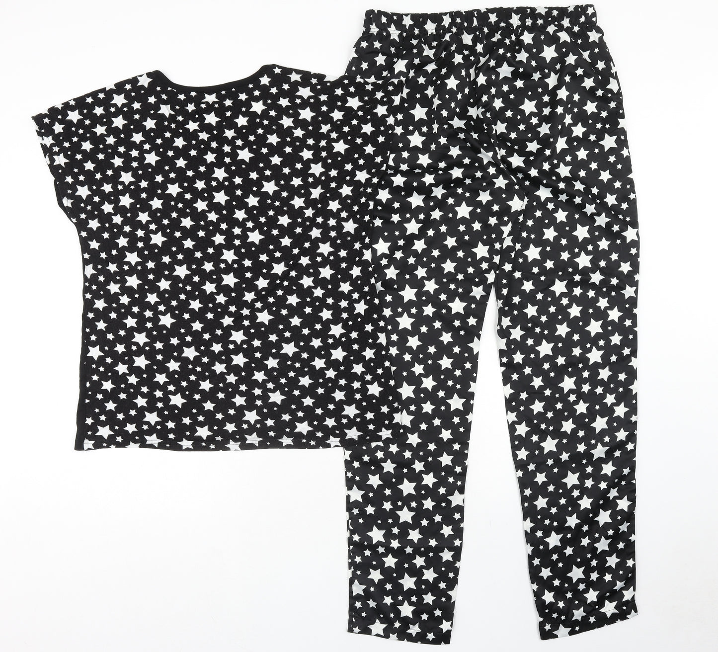 Studio Womens Black Geometric Polyacrylate Fibre Top Pyjama Set Size M - Star