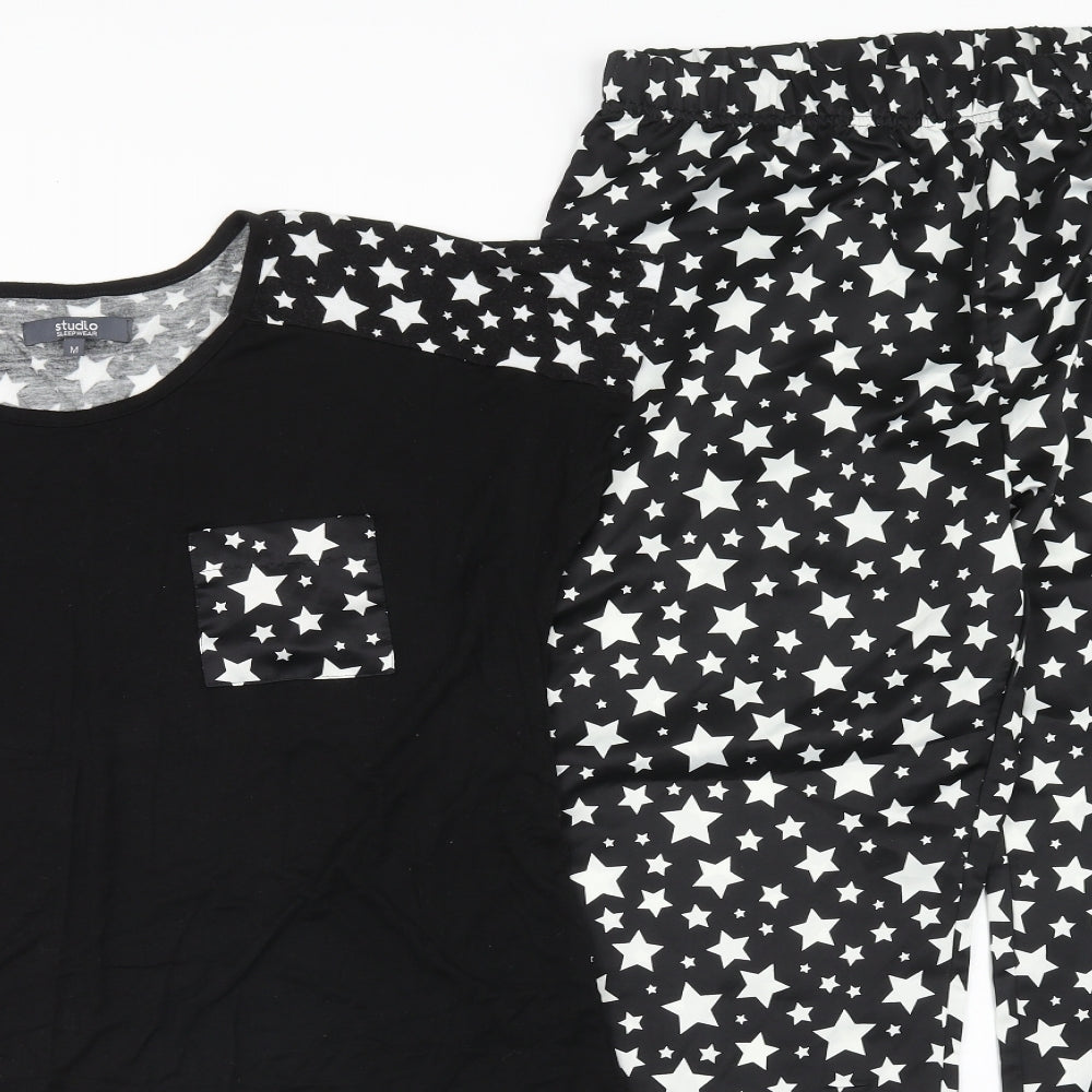 Studio Womens Black Geometric Polyacrylate Fibre Top Pyjama Set Size M - Star