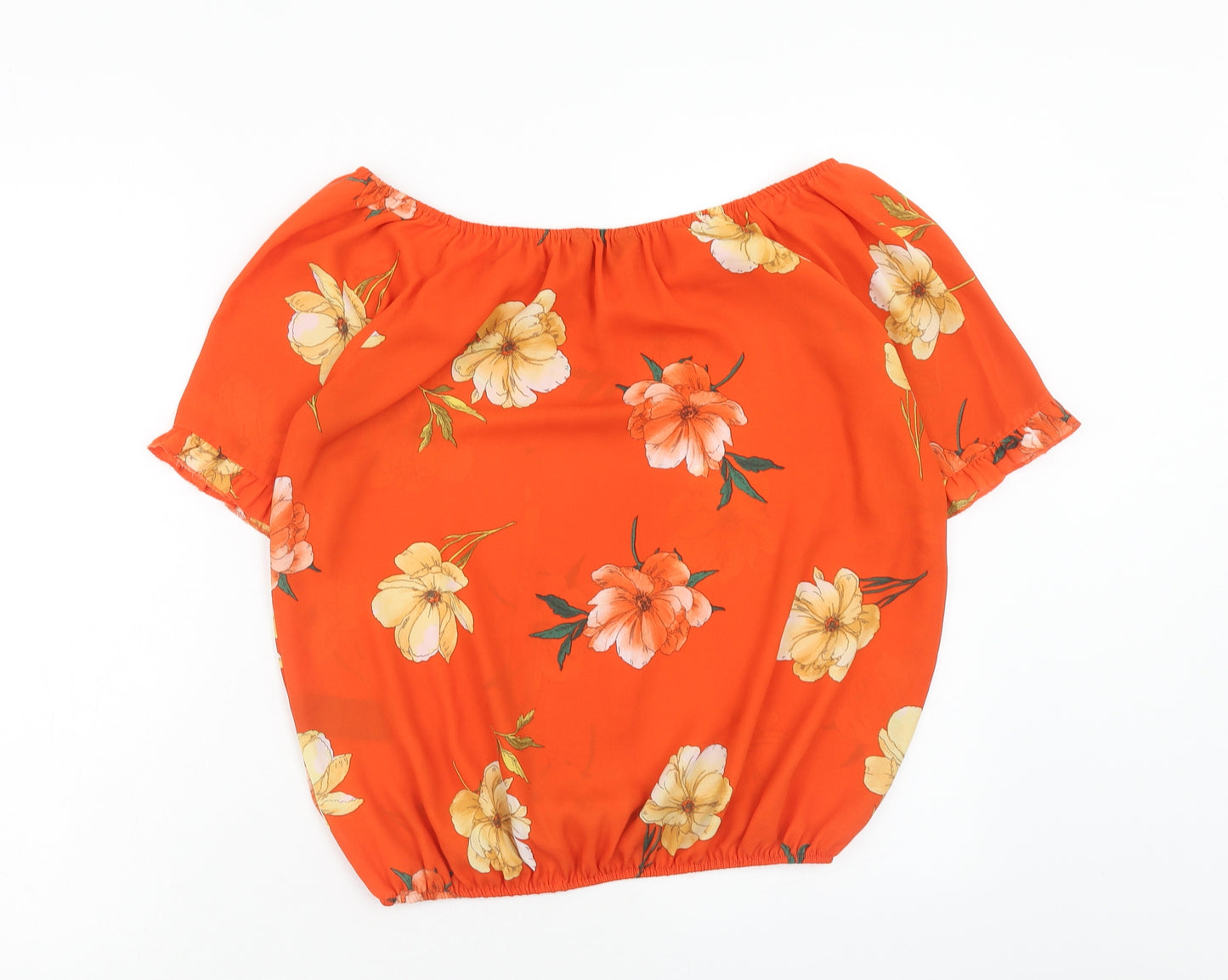 New Look Womens Orange Floral Polyester Cropped Blouse Size 12 Off the Shoulder