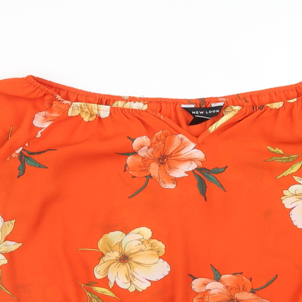New Look Womens Orange Floral Polyester Cropped Blouse Size 12 Off the Shoulder