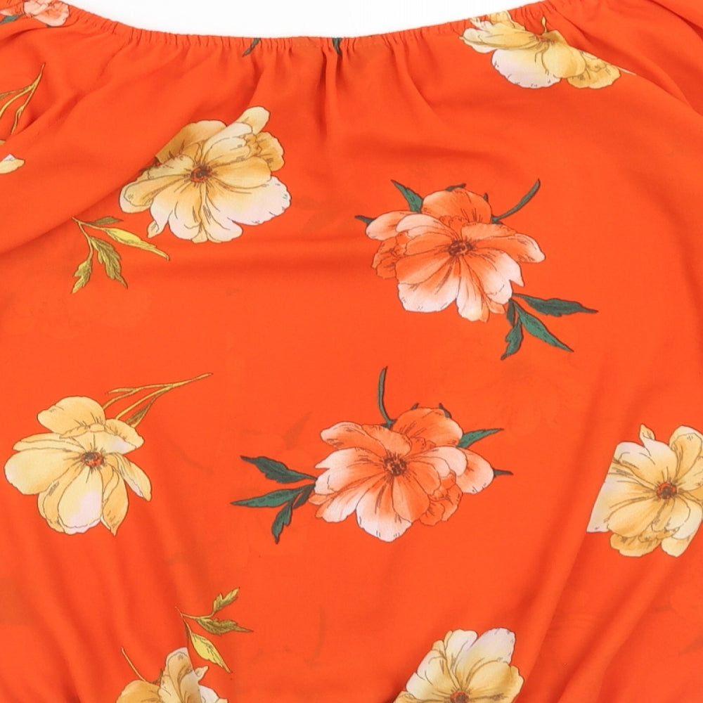 New Look Womens Orange Floral Polyester Cropped Blouse Size 12 Off the Shoulder