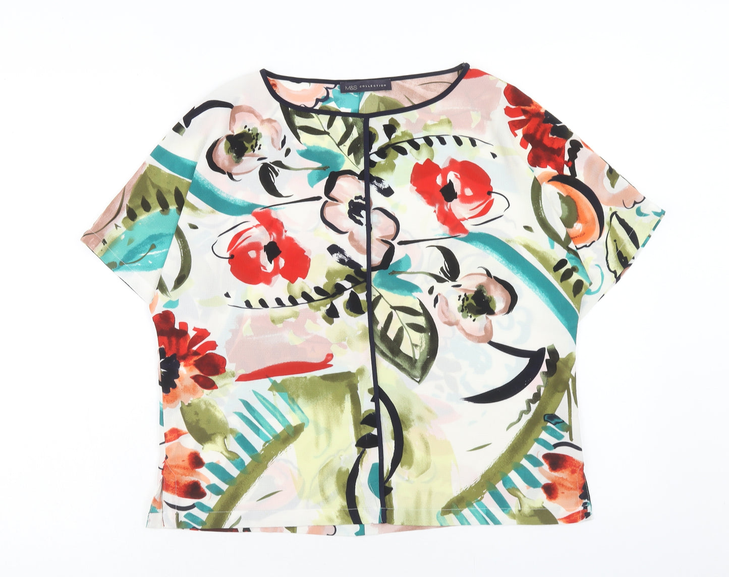 Marks and Spencer Womens Multicoloured Floral Polyester Basic Blouse Size 10 Round Neck