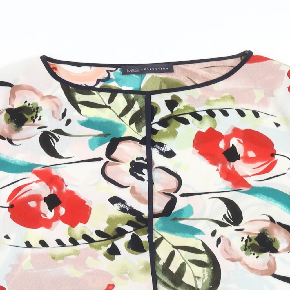 Marks and Spencer Womens Multicoloured Floral Polyester Basic Blouse Size 10 Round Neck