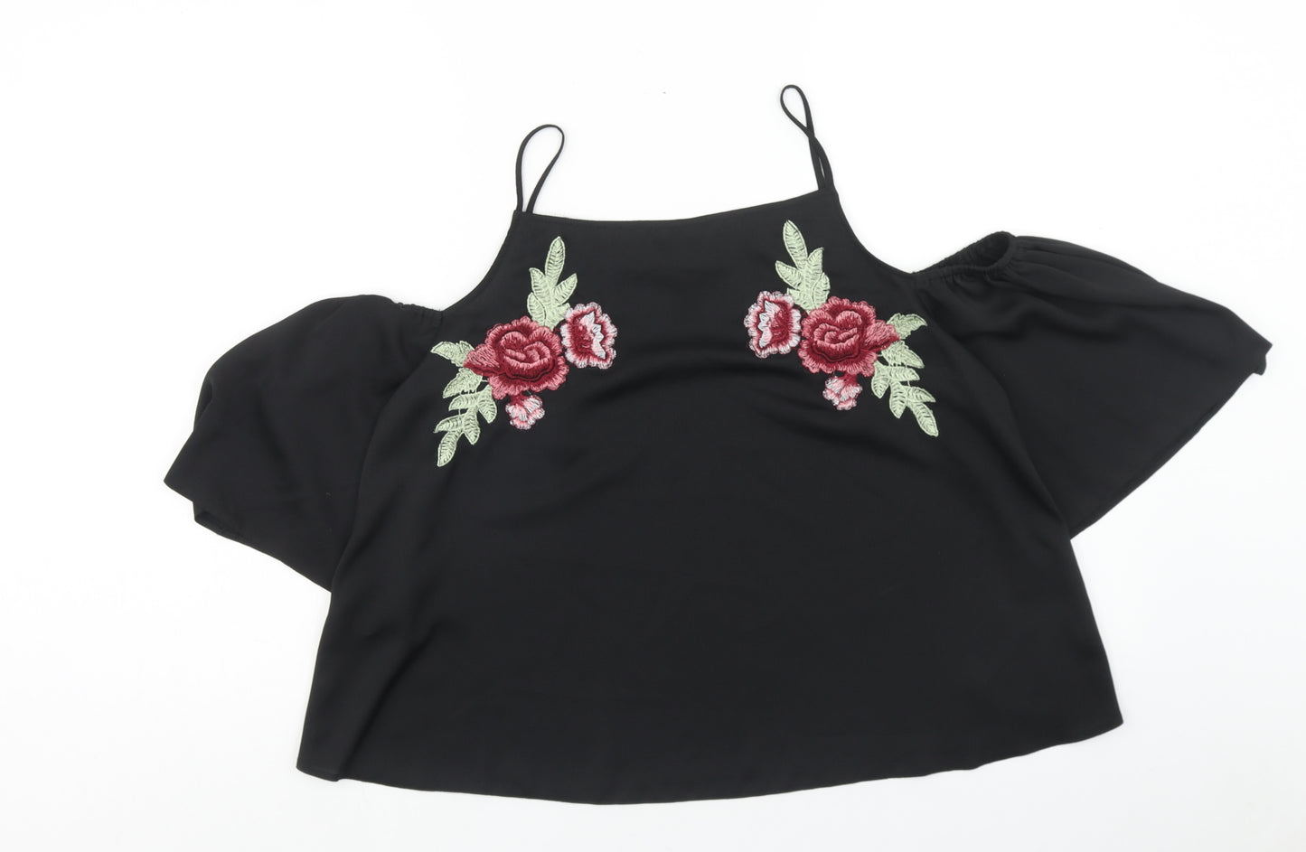Atmosphere Womens Black Floral Polyester Basic Blouse Size 14 Square Neck