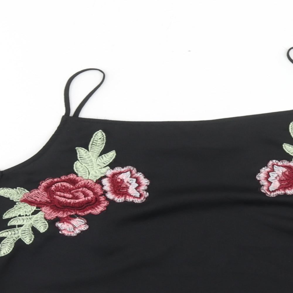 Atmosphere Womens Black Floral Polyester Basic Blouse Size 14 Square Neck