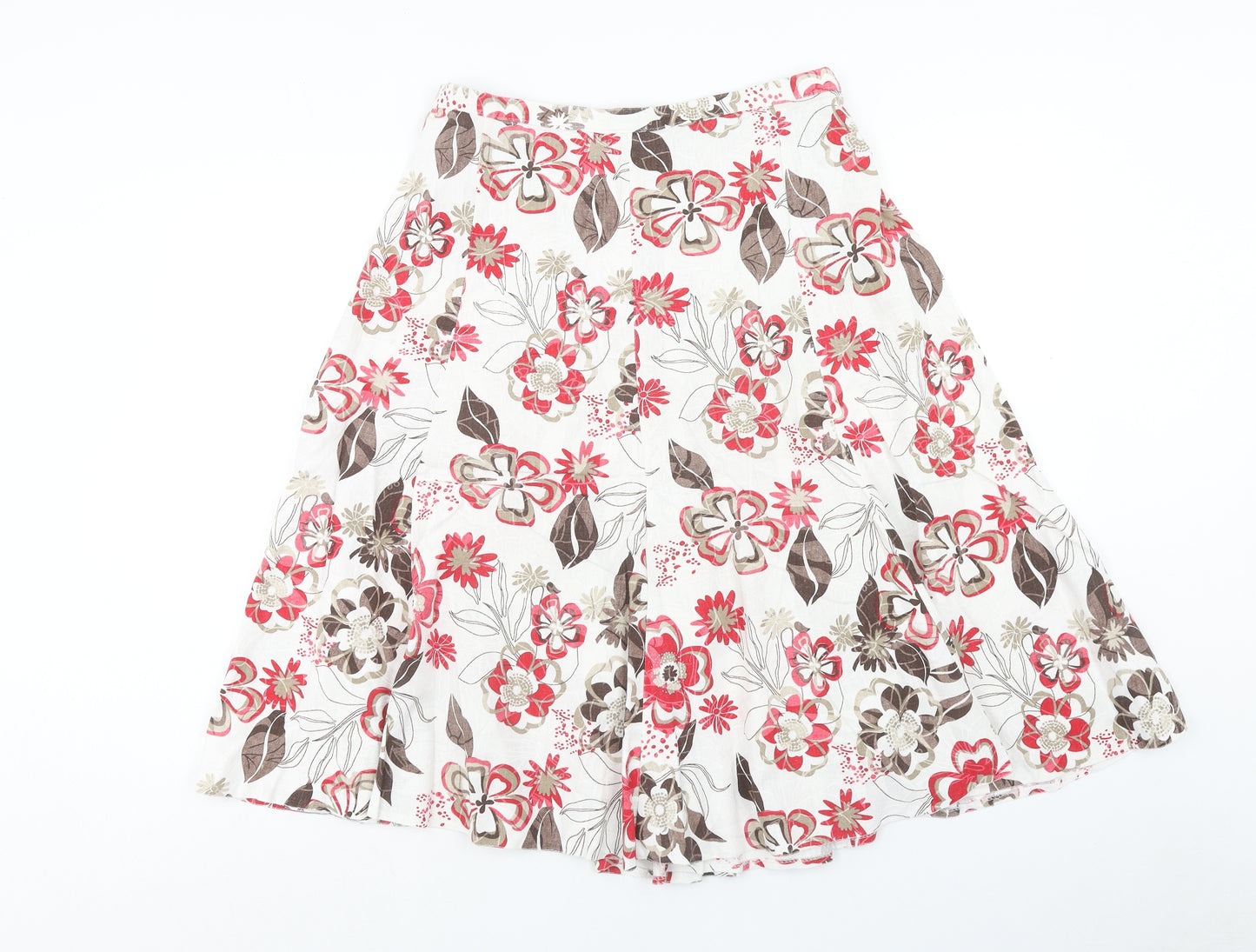 Preworn Womens White Floral Linen Swing Skirt Size 18