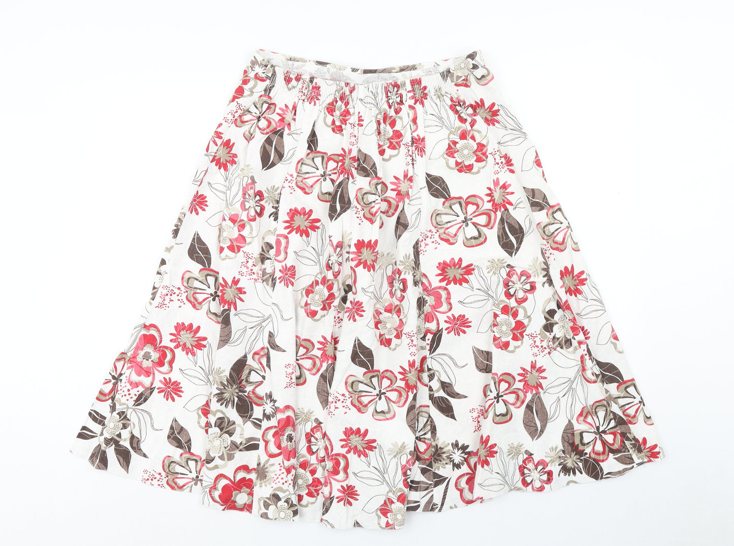 Preworn Womens White Floral Linen Swing Skirt Size 18