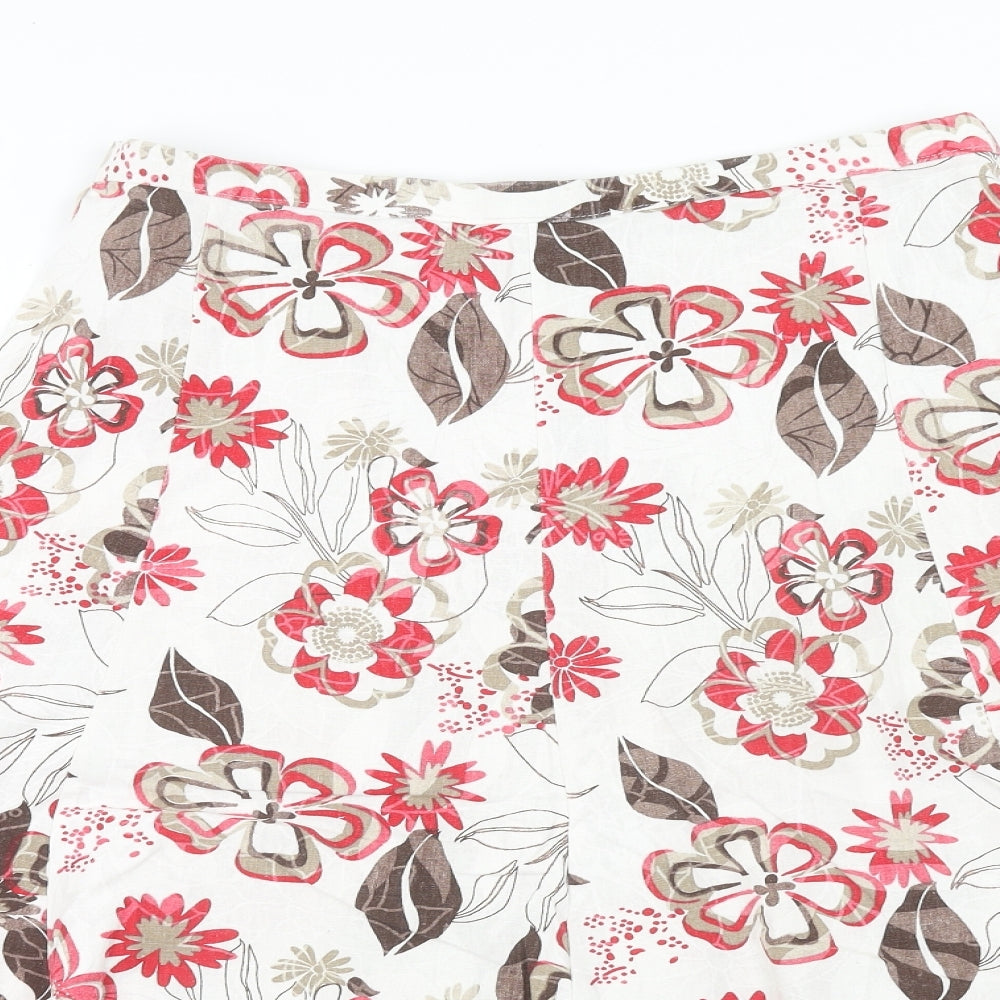 Preworn Womens White Floral Linen Swing Skirt Size 18