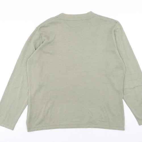 ALEXARA Womens Green Round Neck Geometric Cotton Pullover Jumper Size XL