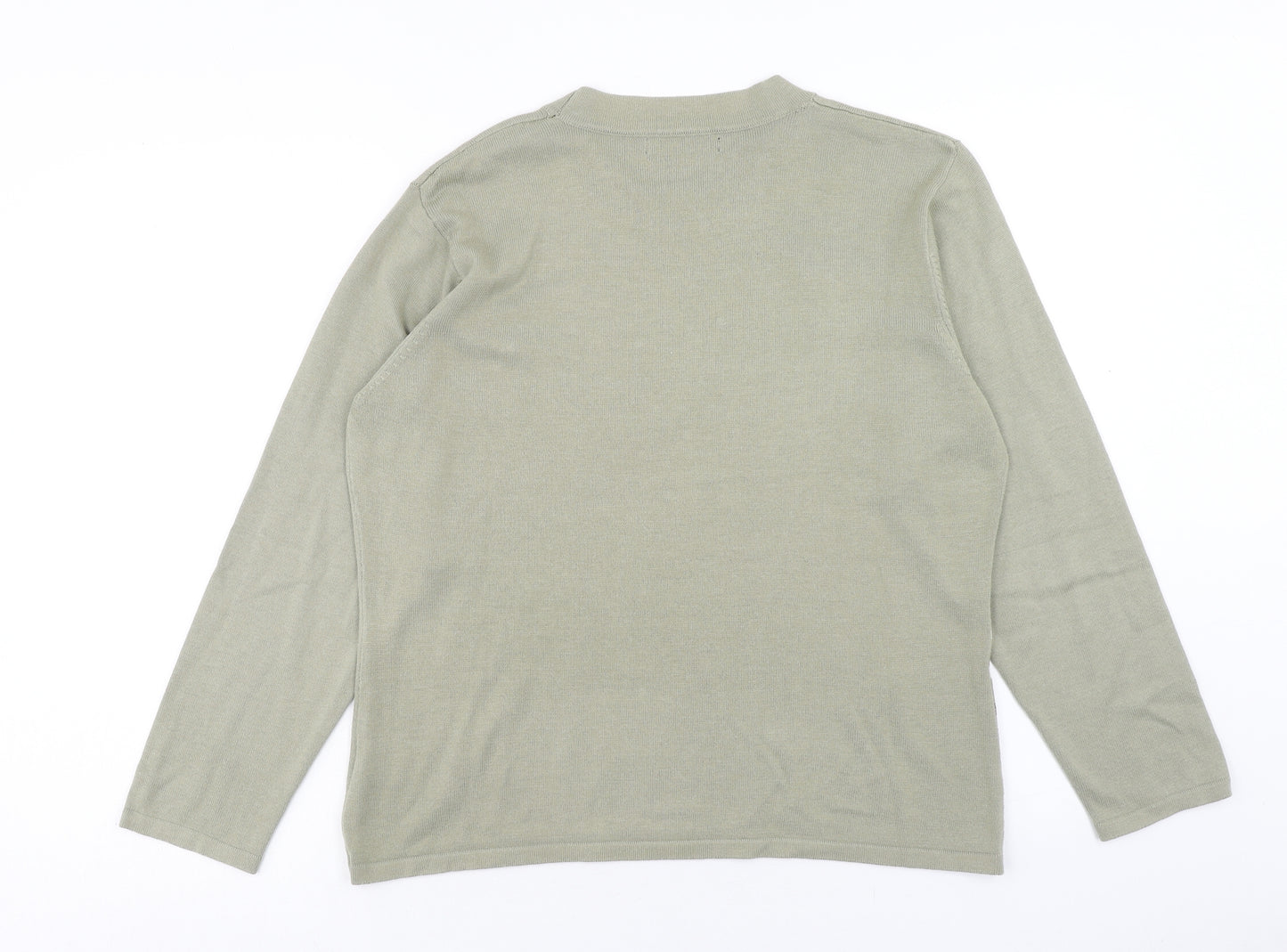 ALEXARA Womens Green Round Neck Geometric Cotton Pullover Jumper Size XL