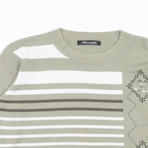 ALEXARA Womens Green Round Neck Geometric Cotton Pullover Jumper Size XL