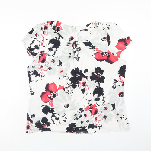 Roman Womens White Floral Viscose Basic Blouse Size 18 Scoop Neck
