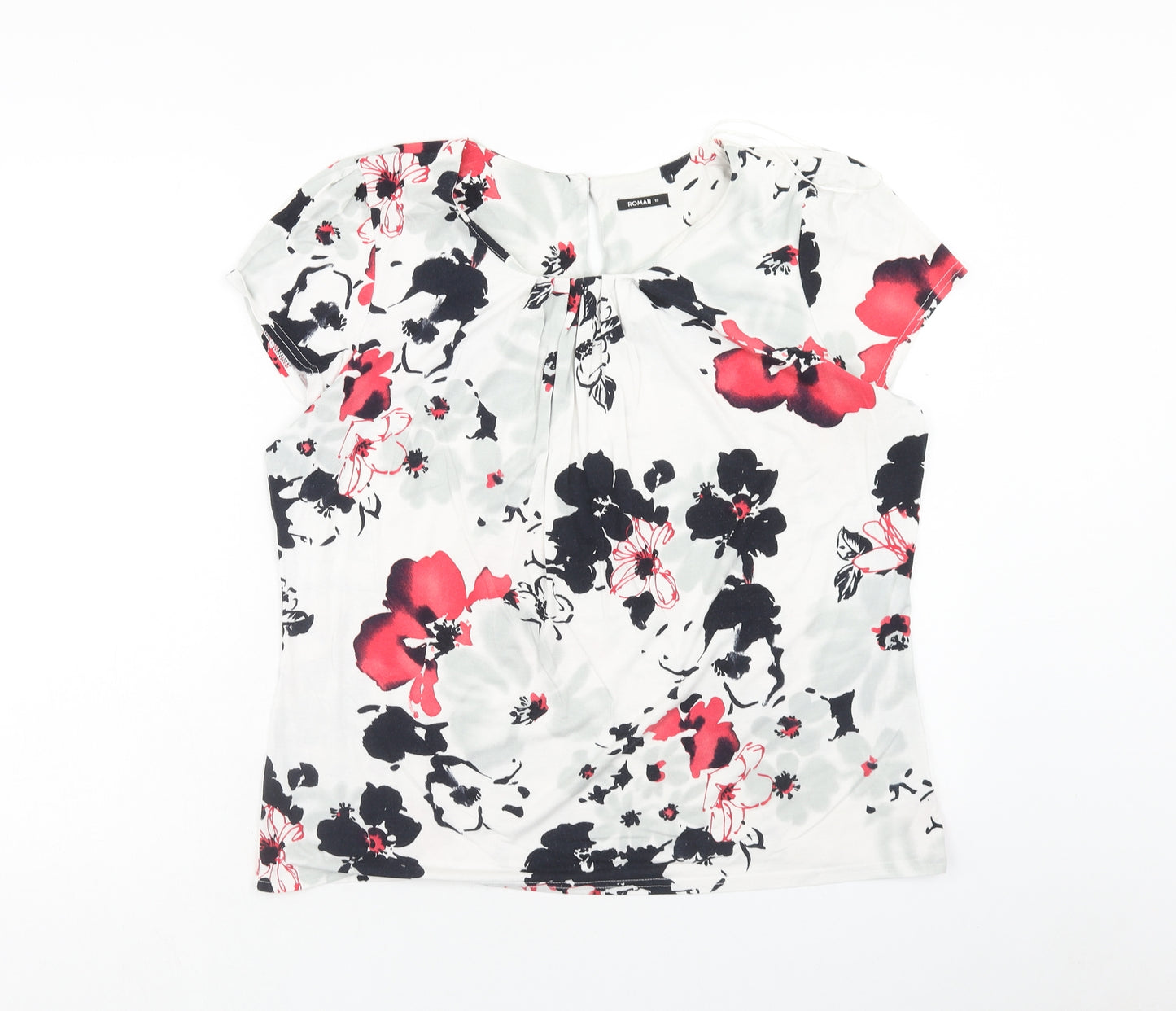 Roman Womens White Floral Viscose Basic Blouse Size 18 Scoop Neck