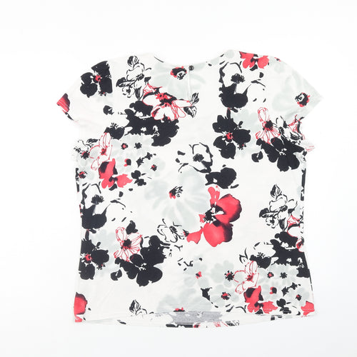 Roman Womens White Floral Viscose Basic Blouse Size 18 Scoop Neck