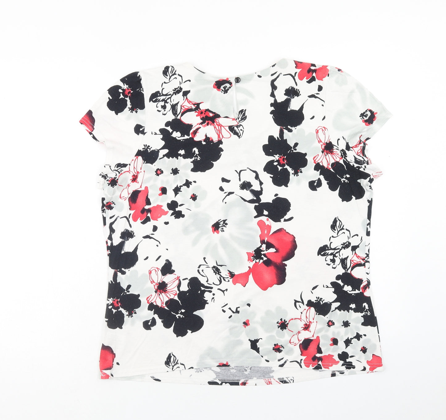 Roman Womens White Floral Viscose Basic Blouse Size 18 Scoop Neck