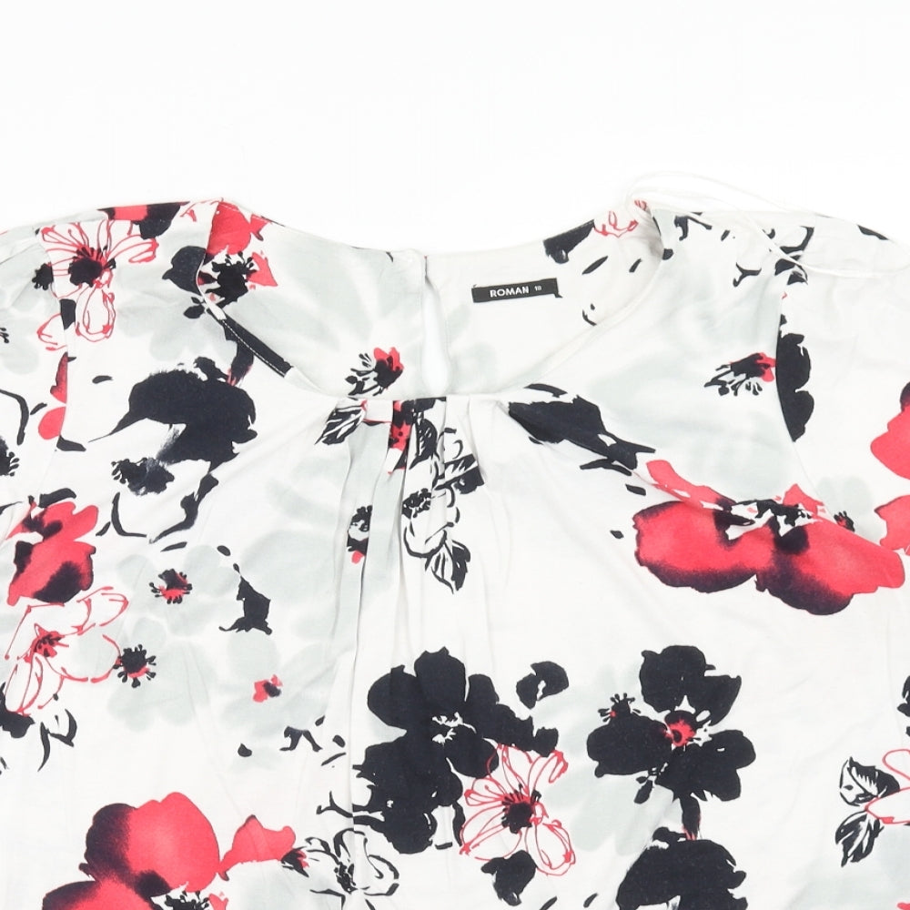 Roman Womens White Floral Viscose Basic Blouse Size 18 Scoop Neck