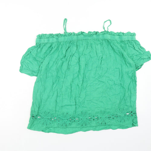 River Island Womens Green Viscose Basic Blouse Size 10 Square Neck - Cold Shoulder