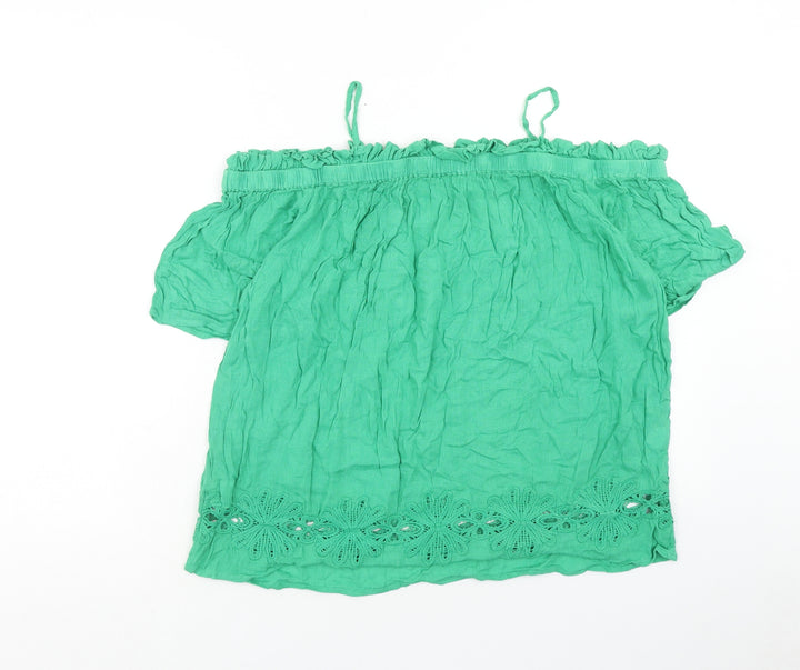 River Island Womens Green Viscose Basic Blouse Size 10 Square Neck - Cold Shoulder