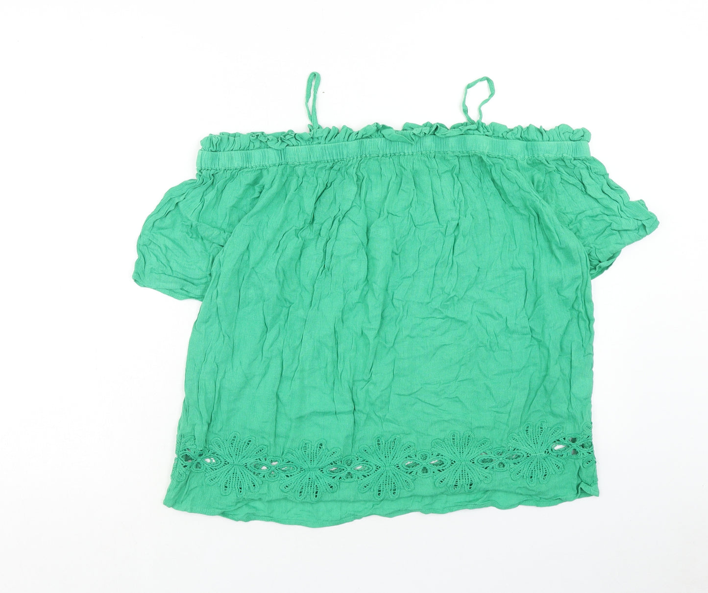 River Island Womens Green Viscose Basic Blouse Size 10 Square Neck - Cold Shoulder